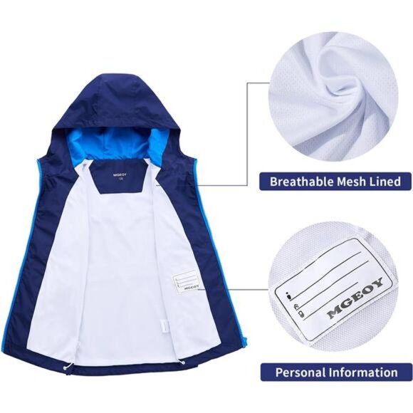 MGEOY Kids Rain Jackets Waterproof with Hood Lightweight Rain Coats for Girls - Picture 3 of 6